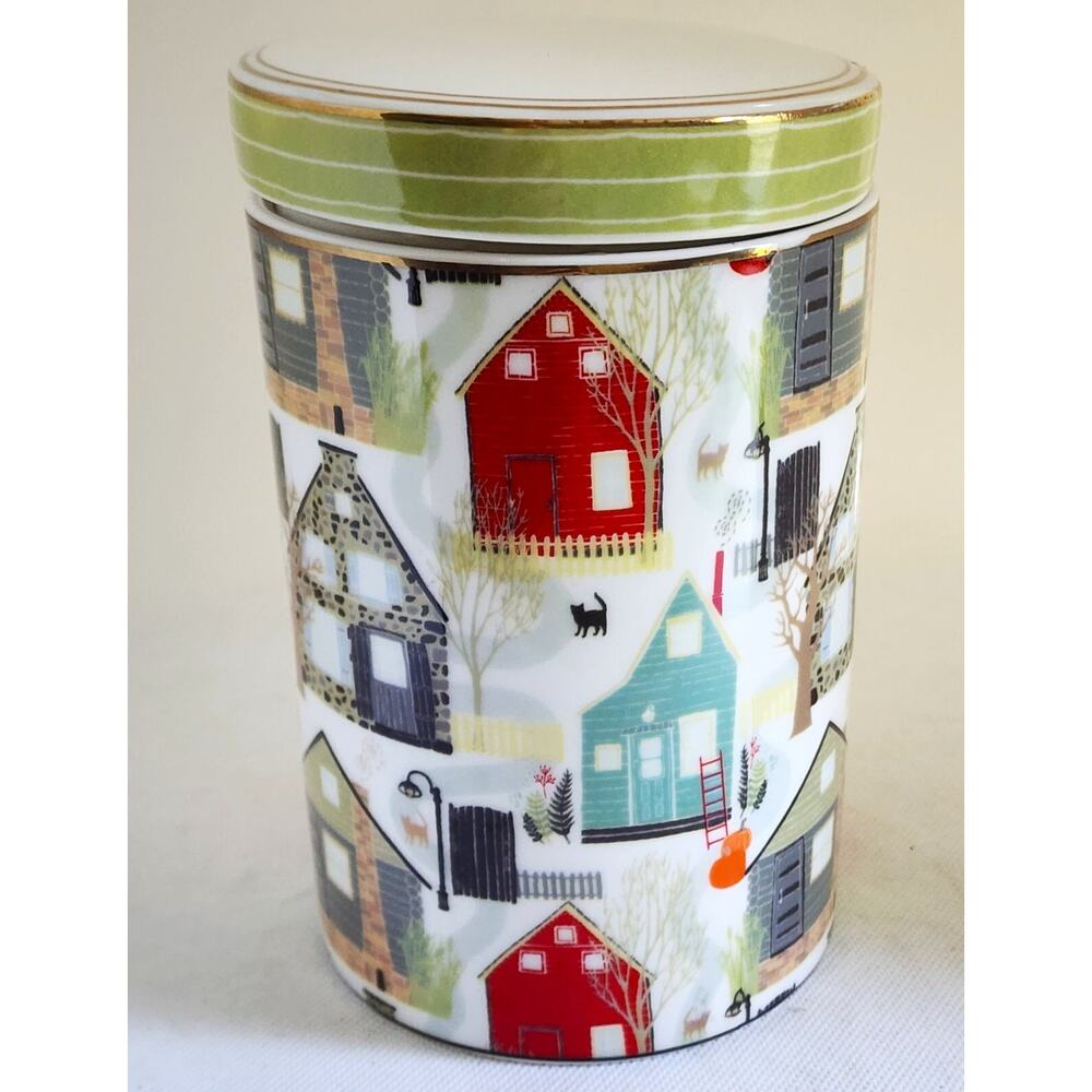 Canister-Ceramic-Grace Fine Ceramic-White-Green-Country Decoration-Cat-Seal Top